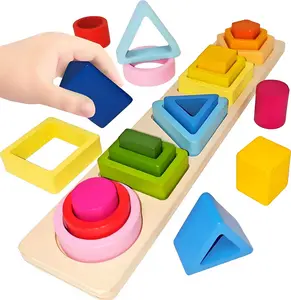 1 Set Color Sorting & Stacking Toy, Shape Sorter Building Blocks, Colorful Color Recognition Shape Classification Educational Blocks Toy for Kid Montessori Sorting Game