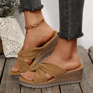 Womens Sandals Non-Slip Summer Bow Knot Flat Wear Resistant Beach Open-toe Slippers