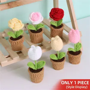 Crochet Flower Pot, 1 Count Handmade Knitting Flower Pot, DIY Decorative Flower Pot for Home & Party Decoration, Ideal Gift Choice, Handmade Crochet Flowers