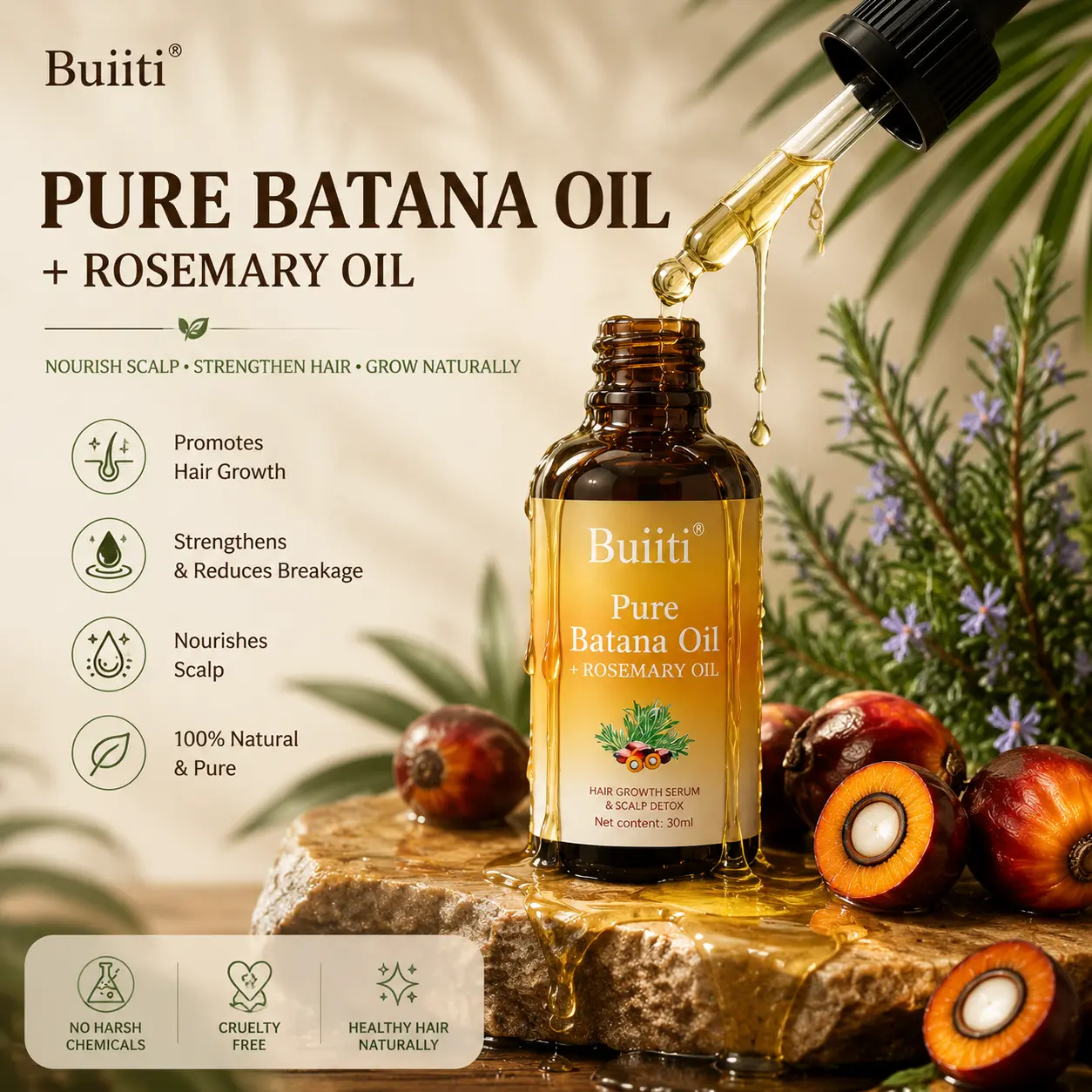 Buiiti Batana & Rosemary Hair Growth Oil for Men & Women - Improve scalp health&Promotes Healthy Hair Growth
