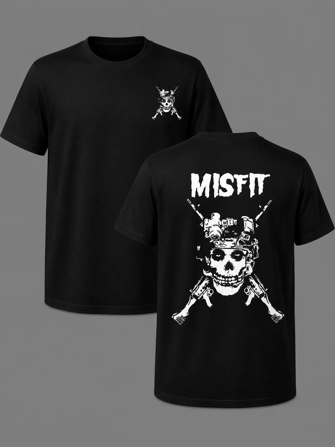 Misfit Tactical T-Shirt for Men Skull Operator Graphic Tee Military Style Shirt Tactical Lifestyle Apparel Night Vision Helmet Gun Shirt Gift for Veterans and Tactical Streetwear Fans