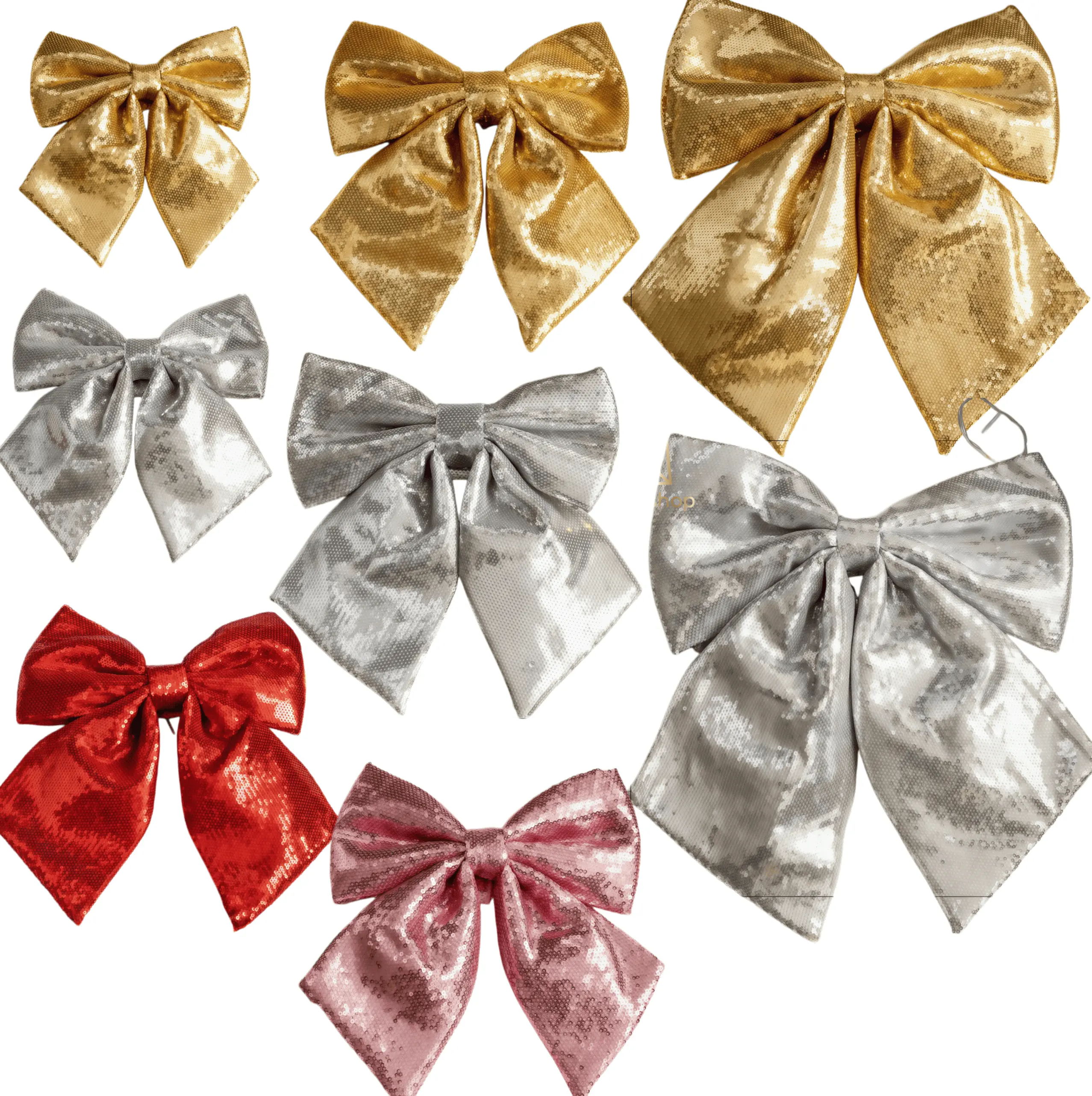 Large Sequin Bow Christmas Ornament - Bow Shape, Shiny Look, Sparkly Finish Hangable Accessory for Christmas Tree, Wreath