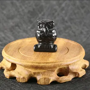 Natural Crystal 1.5'' Obsidian Owl Skull Animal Hand Carved Sculpture Skull Healing Reiki Energy Crystal Specimen Home Decor Gift