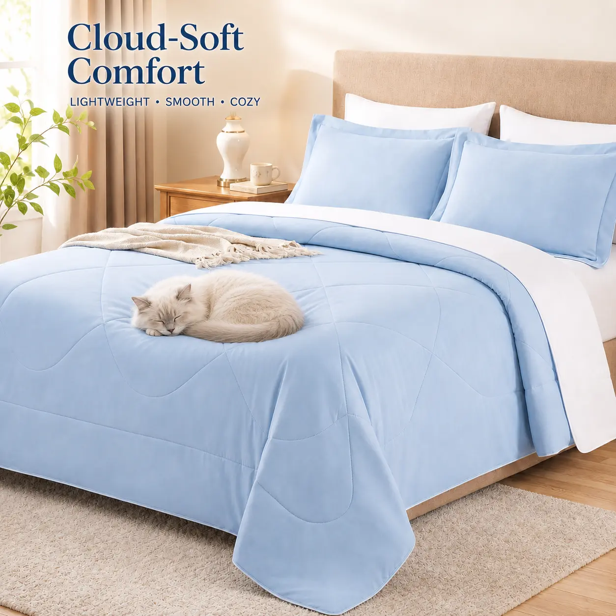 BLUNIQUE Double-Sided Two-Tone Lightweight Soft All-Season Comforter, Machine-Washable Pet-Friendly Bedding for Bed, Dorm, Office and Sofa