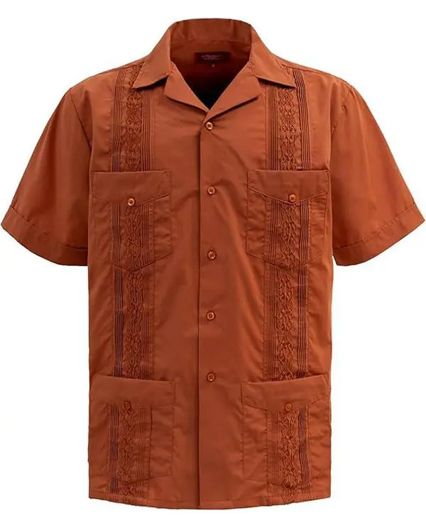 Men's Short Sleeve Cuban Style Guayabera Shirt (COPPER)