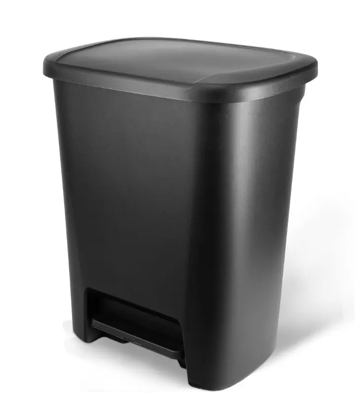 Hefty 20.1 Gal Plastic Step Kitchen Trash Can - Black Home Care Bin with Ft Pedal Lid