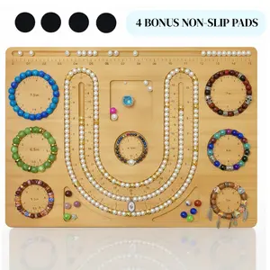 2-in-1 Bead Board & Design Board for Jewelry Making - Bracelet & Necklace DIY Craft Layout Board with Measurement Ruler, Bead Organizer & Layout Channels, Includes 4 Bonus Non-Slip Pads