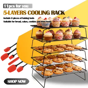 5 folding cooling racks, with 6 kinds of baking tools, including scrapers and oil brushes, suitable for making cookies, cakes, baking and cooking, can be stacked and easy to store, suitable for cooking and baking cooling racks, baking tools, gifts