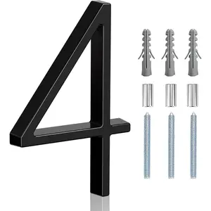 5" Floating Stainless Steel Address House Number, Modern Metal Anti-Rust House Numbers with  Kits for Door Garden Mailbox Decor Visibility Signage (4)