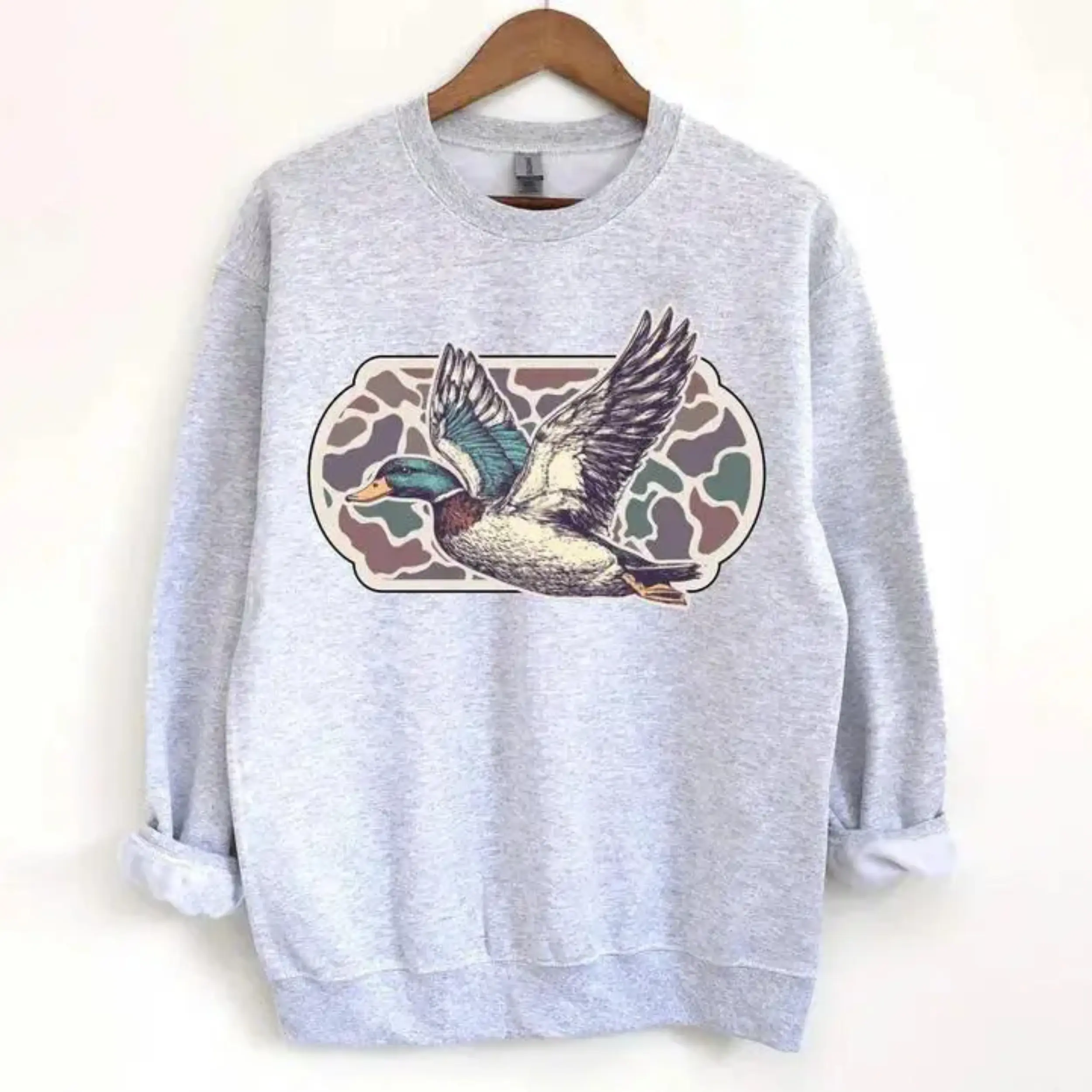 Gildan Retro Mallard Ducks Fall Sweatshirt, 90s Waterfowl Duck Outfit, Duck Sweatshirt, Animal Lover Sweatshirt, Cute Fall Sweatshirt Gift For Women