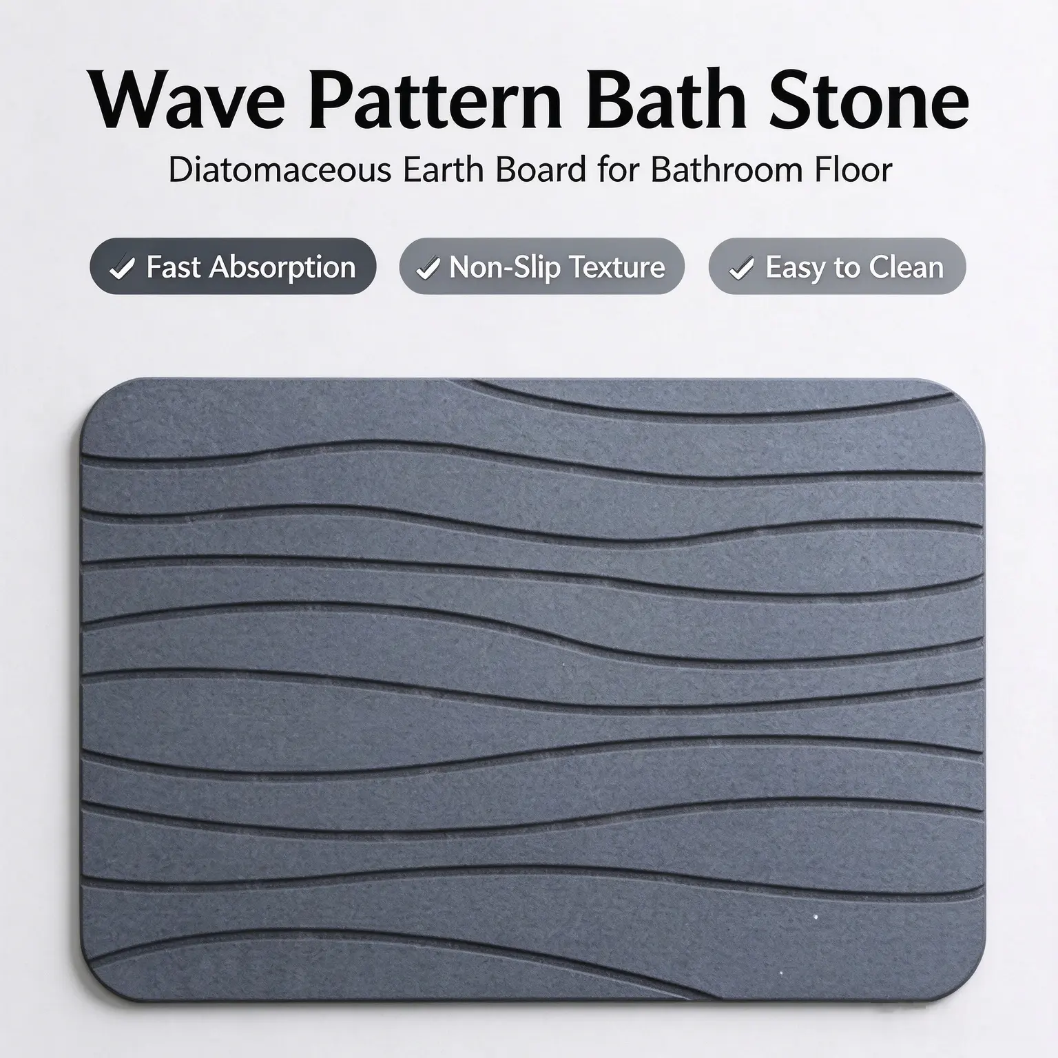 23.6''×15.4'' Diatomaceous Earth Stone Bath Mat, Non-Slip Super Absorbent Quick Dry Bathroom Shower Mat