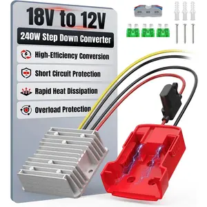 18V to 12V Step Down Converter Compatible with Battery, DC Voltage Regulator 12V 20A 240W Buck Converter with 30A Fuse & Wire