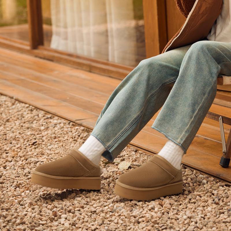 Dream Pairs FuzzyEasy Slip-On Suede Ankle Bootie-Slippers – Faux-Fur Lining, Indoor/Outdoor Memory-Foam Cushion