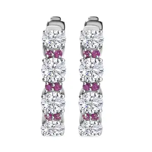 D'Joy Moissanite and Pink Sapphire 6.00 ctw Dream Weaver Hoop Earrings in Rhodium Over Sterling Silver Christmas Gifts