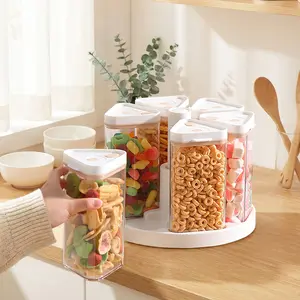 Rotating Rice Dispenser, 6 Grid Cereal Dispenser for Pantry, Rotating Grain Storage Container with Lids, Food Storage Canister Set for Oats, Flour