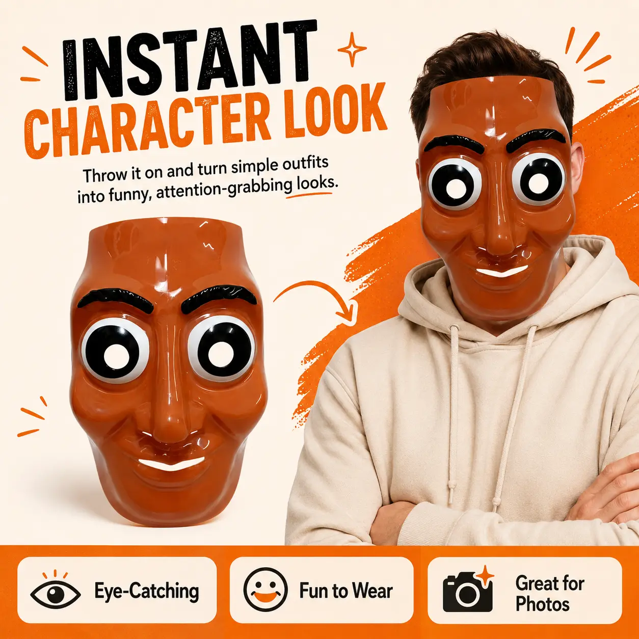Tung Tung Tung Sahur Mask - Christmas party Full Face Cosplay Costume Prop, Creepy Distorted Design  Haunted Houses & Spooky Party Pranks for Events