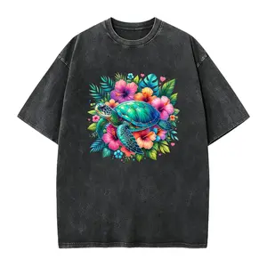 Sea Turtle Floral Shirt, Tropical Turtle Shirt, Hawaiian Flower Shirt, Beach Summer Ocean Coastal Vacation Shirt for Women