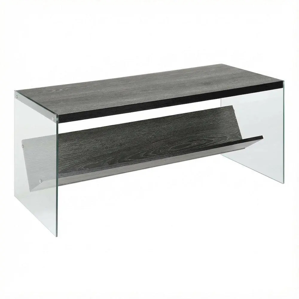 Glass Coffee Table with Shelf in Clear Contemporary Design and Sturdy Build