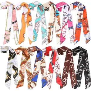 Handepo 12 Pcs Women Handbag Head Scarf Hair Purse Scarf Handle Ribbon Satin Head Neckerchief Silk Headband Charm for Gifts