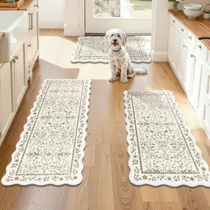 Anti  Kitchen Rugs Set of 3 - Boho Non Slip  Kitchen Mats for Floor, Boho Runner Rug for Kitchen Floor, Laundry, Desk, Office, 17.3"x29"+17.3"x35"+17.3"x47", Light Green