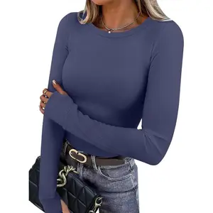 Long Sleeve Thermal Shirt for Women Fleece Slim Fit Tops Crewneck Basic T-Shirts with Thumb Holes Fall Fashion