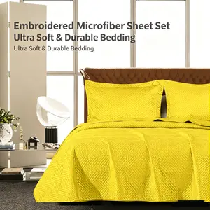 Luxury Embossed Quilt Bed Cover Set, Brushed Microfiber Reversible Coverlet, Stain Resistant Breathable Bedspread, All Season Lightweight Bed Blanket with Pillowcases for Guest Room & Vacation House