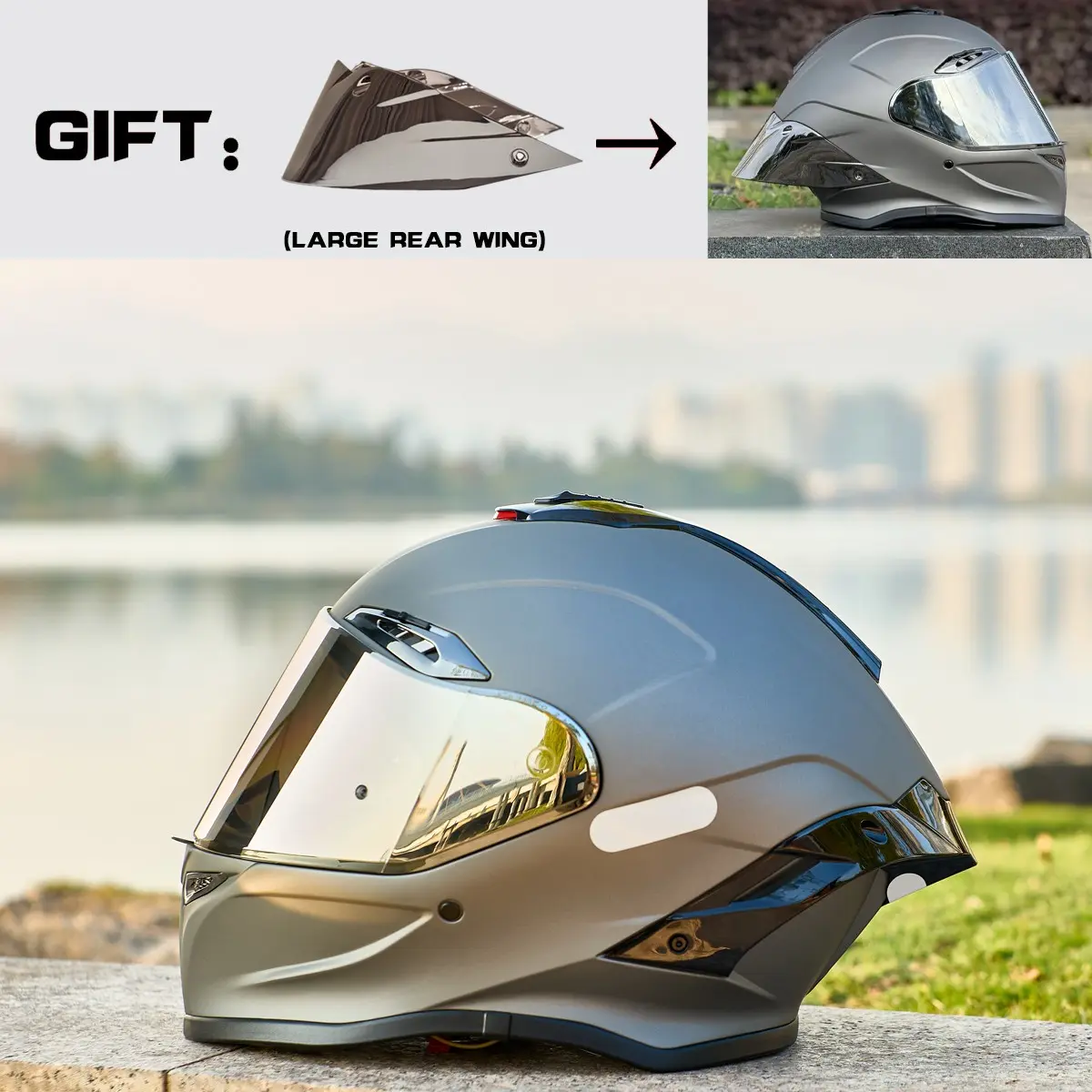 Nbtk Brand Full-Face Motorcycle Helmet, Safety Riding Helmet, A cool big spoiler as a gift.ECE Safety Certification.Abs Material with Eps Padding, Adjustable Ventilation, UV Protection, Unisex, 3C & Dot Certified