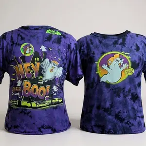 Buc-ee's Hey Boo Glow in the Dark Halloween T-Shirt Casual Purple Tie-Dye Design for Halloween Lovers