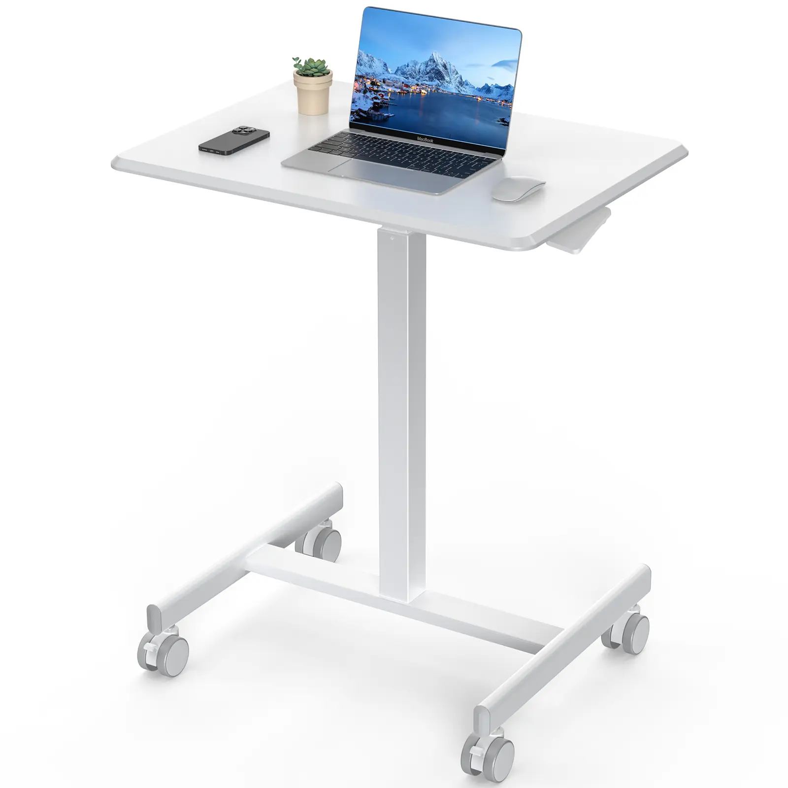 Furnest Small Height-Adjustable Standing Desk - Mobile Computer Desk, Ergonomic Utility Table with Lockable Wheels, Portable Rolling Laptop Table for Home & Office, Adjustable Desks