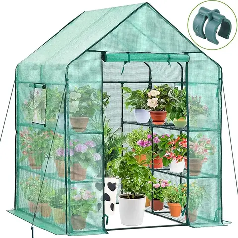 Sweetcrispy Portable Garden Greenhouse Kit - Rust-Resist Steel Frame, Extended Bottom, 95%-98% Light Transmission Reinforced PVC Cover (Stands Up to Rain) - Home Improvement Garden Supplies for Starter Plant Growing (Backyard, Balcony Use)