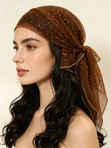 Women's Sequin Decor Elegant Square Scarf, Versatile Turban Head Wrap, Lightweight Fashion Neck Scarf for Daily Wear & Gifting