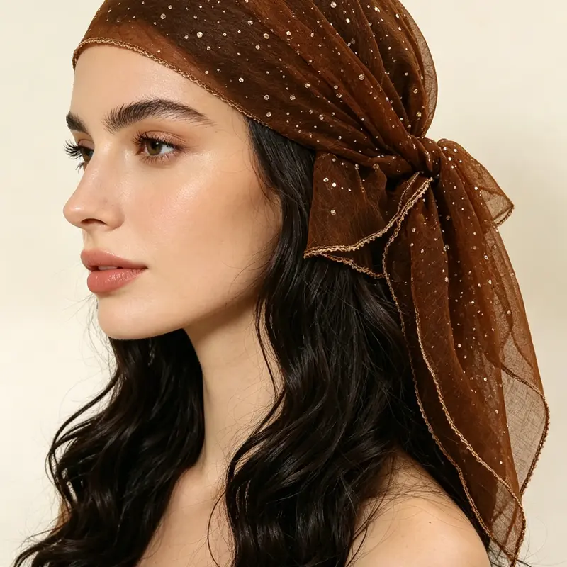Women's Sequin Square Scarf Lightweight Versatile Turban Head Wrap, Elegant Fashion Neck Scarf for Daily Wear, Party & Gifting, Women's Accessories