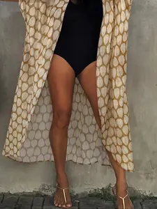 Women's Casual Ethnic Pattern Long Cardigan, Loose-Fitting Beach Shawl Jacket, Beach Cover Ups, Swimwear Coverups, Spring & Fall Fashion, Random Print Design