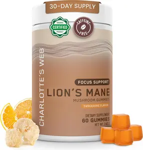 Charlotte's Web Focus Support Mushroom Gummies for Focus and Energy w/ Lion’s Mane, Natural Cognitive Support Lions Mane Gummies for Adults — Tangerine Flavor (30 Servings)