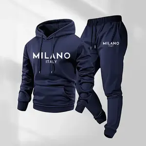 Men's Milan printed hooded sweatshirt and drawstring sweatpants set, men's wear, casual sports long sleeved hooded jacket and pantsRAIMENTRY