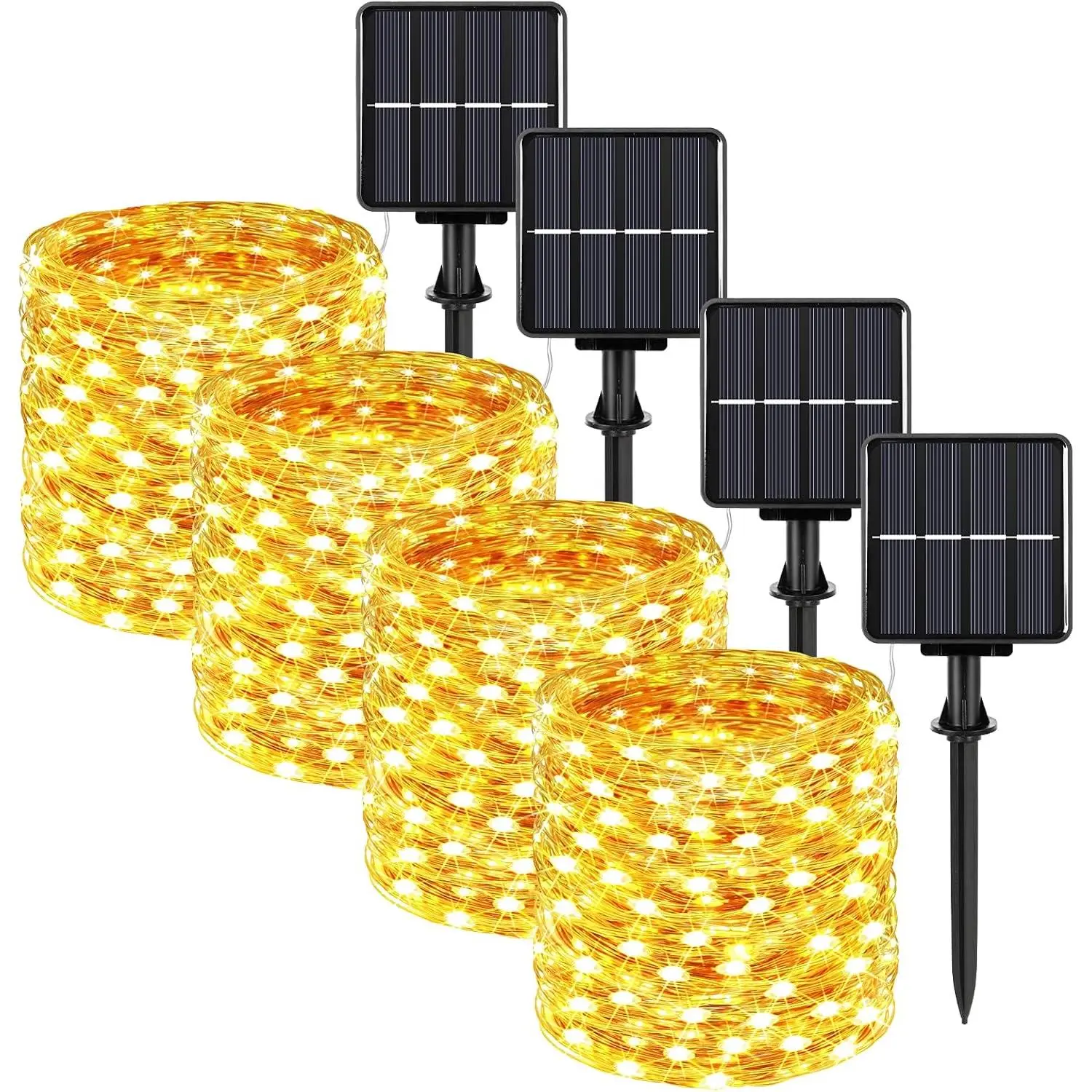 Extra-long 288FT 800LED Solar Fairy String Lights, 4-Pack 72FT 200 LED Outdoor Twinkle Lights , 8 Lighting Modes, Warm White Copper Wire Lights for Deck Backyard Tree Garden Fence Pool Party