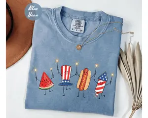 Comfort Colors Patriotic Doodle, Cute Fourth of July Shirt, Watermelon Hotdog Firework Shirt, Retro American Shirt, Funny Sumer 250th Shirt