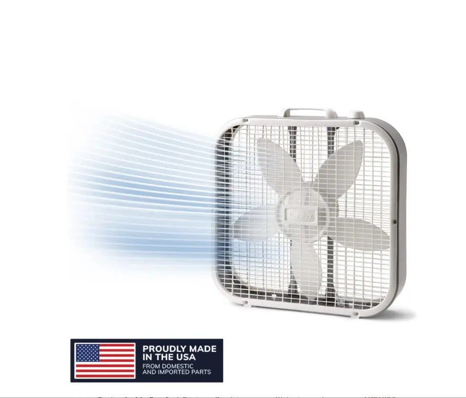 Lasko 20" Classic Box Fan with Weather-Resistant Motor, Portable Cooling Floor or Window Fan, 3 Speeds, White, B20200