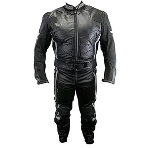 2-Piece Motorcycle Racing Suit in Abrasion-Resistant Cowhide Leather with CE Approved Paddings, Dupont Kevlar & Exterior Metal Armor