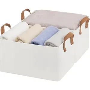 Storage Bins, Shelves Baskets for Organizing, Fabric Closet Organizers with Handles, Metal Frame, Beige, 2-Pack