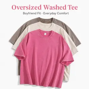 Men's Cotton Oversized Washed Short-Sleeve Round Neck (Crew Neck) T-Shirt - Vintage Boyfriend-Fit Casual Streetwear Menswear Basic Top