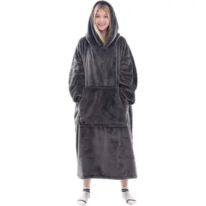 Wearable Blanket Sweatshirt Gifts for Women and Men, Warm and Cozy Giant Blanket Hoodie, Thick Flannel Blanket with Sleeves and Giant Pocket - Dark Gray