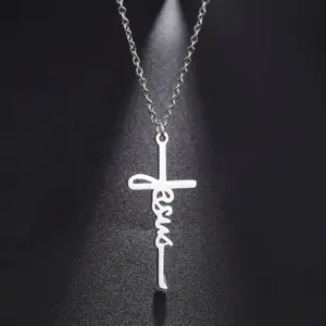 Jesus Cross Necklace Stainless Steel Faith Pendant for Men & Women Christian Jewelry Gift