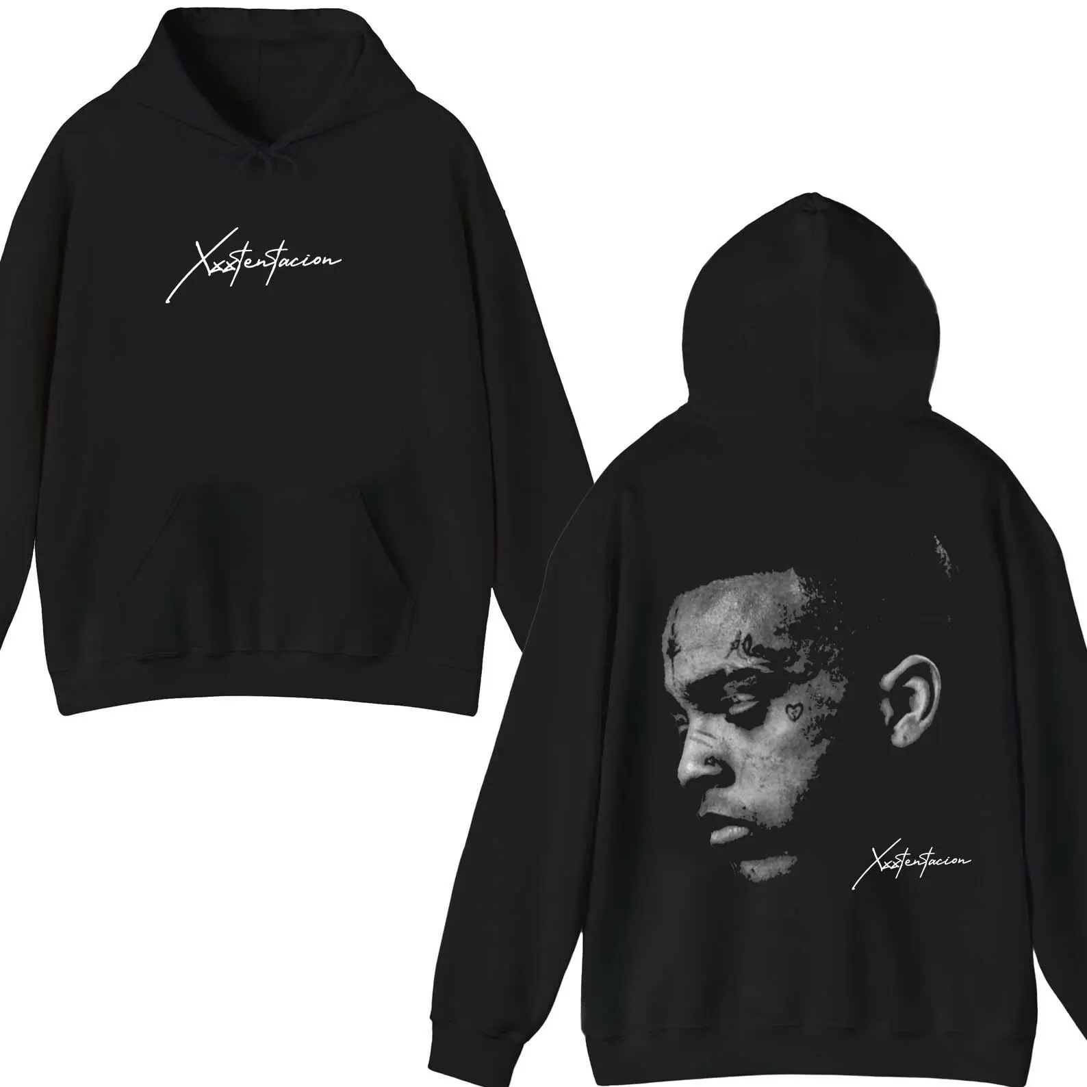 🎶🎸[Graphic Hoodie]XXXTentacion Hoodie – Vintage 2-Sided Rapper Face Graphic Hoodie, Retro Y2K Tribute Pullover, Hip Hop Streetwear Hoodie for Men & Women, Fall Outfits, Graphic Hoodies Men, Trending Music Merch, Perfect Gift for Him
