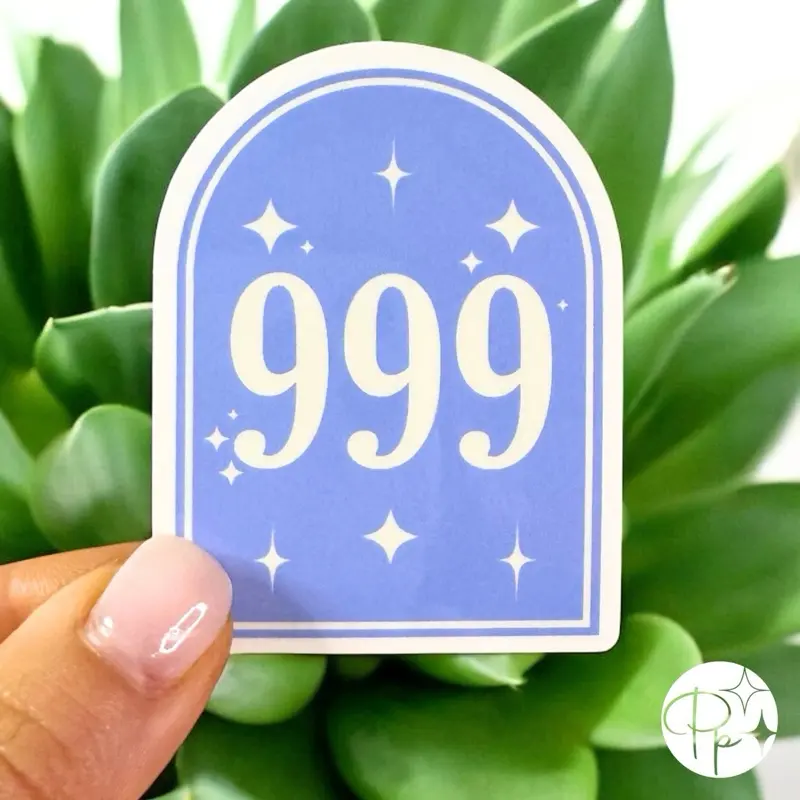 999 Angel Number Sticker, 2”x2.5”, Holographic or Clear Glossy