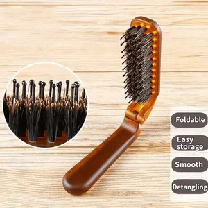 Foldable Travel Hair Detangler Comb – Portable Pocket Folding Boar Bristle Hair Brush for Wet or Dry Hair, Mini Compact Detangling Brush for Curly, Thick, Thin, Straight Hair, Shine-Enhancing Smoothing Brush for Women, Men & Kids