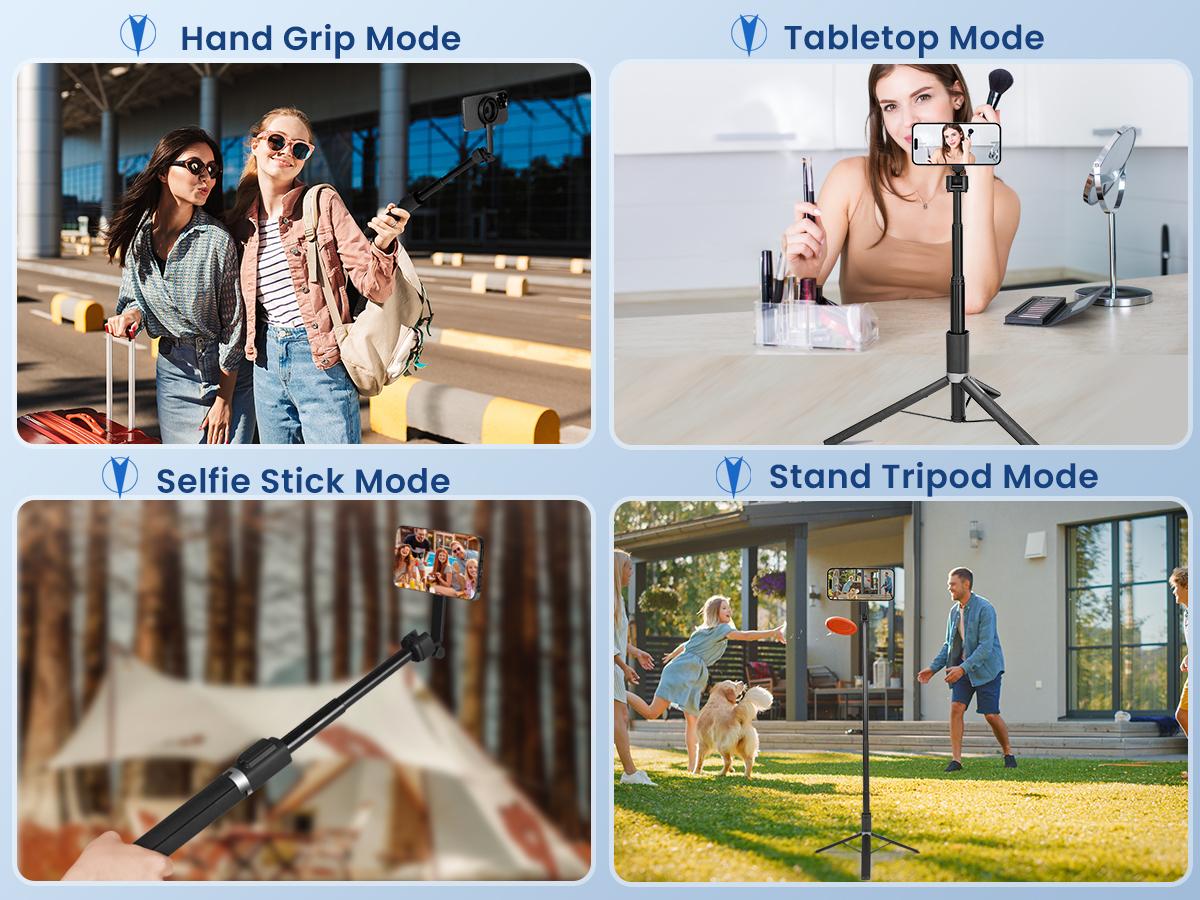 Magnetic Selfie Stick Tripod for iPhone and Android, 65" Phone Tripod Compatible with MagSafe, Magnetic Cell Phone Tripod for TikTok/Vlog/Video Recording, Compatible with iPhone & Android and Other Phones with Metal Ring