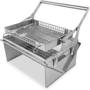 Portable 360?Rotating Charcoal Grill with Flipping Basket - 304 Stainless Steel Barbecue Grill for Camping, Tailgating, and Outdoor Adventures, Easy to Disassemble, Includes BBQ Bag  Upgrade