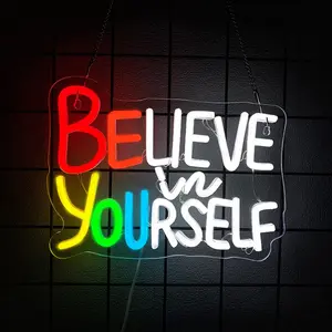 Believe in Yourself- Neon Sign for Wall Decor Dimmable Inspiring Quote Neon Sign for Classroom Bar Club Bedroom Hotel Pub Cafe Wedding Office Decoration Birthday Party Gifts USB Powered