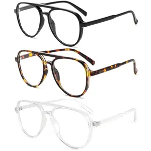 3 Pack Retro Oversized Aviator Reading Glasses for Women Men Stylish Double Bridge Design, Blue Light Blocking Readers for Eye Strain Relief, Perfect for Computer Use and Work, Classic High-Quality Eyewear